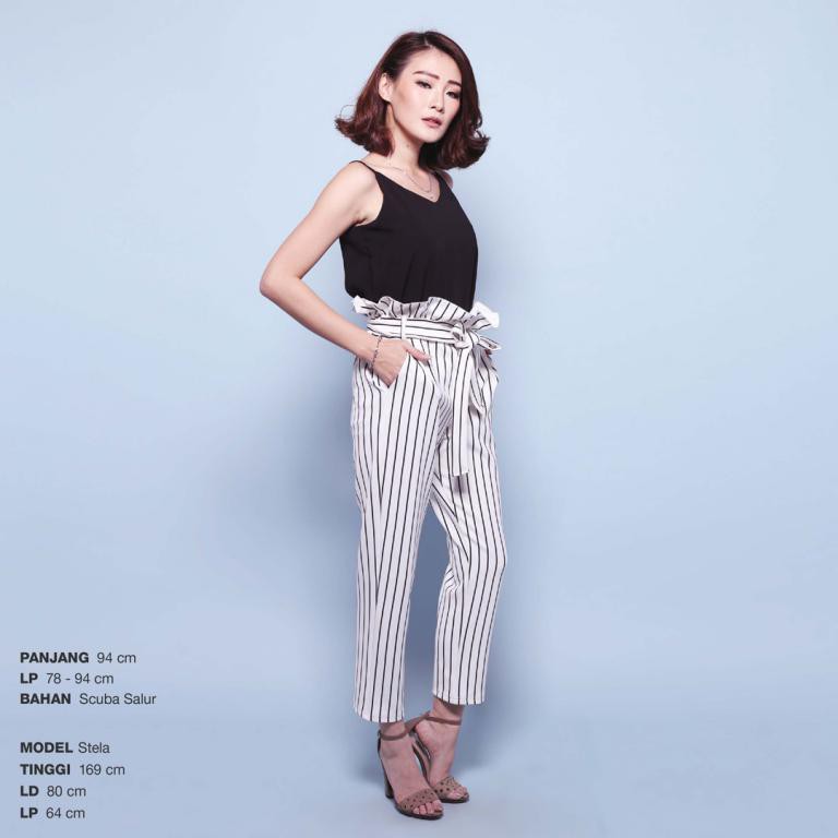 [ READY SURABAYA ] Celana Garis Salur - Stripe Paper Bag Short Pants / Pinstripe Skinny Trousers