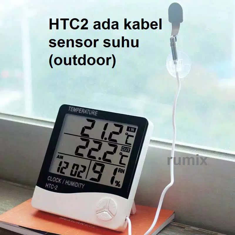 HTC-1 HTC-2 Thermometer Hygrometer Digital Higrometer Termometer Ruangan Clock Temperature Humidity