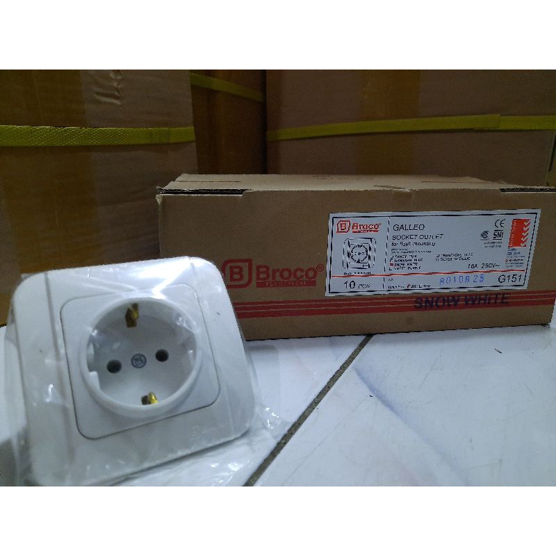 Socket Outlet Broco Galleo Snow White 4510410 Stop Kontak Broco Galleo Snow White (Kemasan 1 Pack isi 10Pcs)