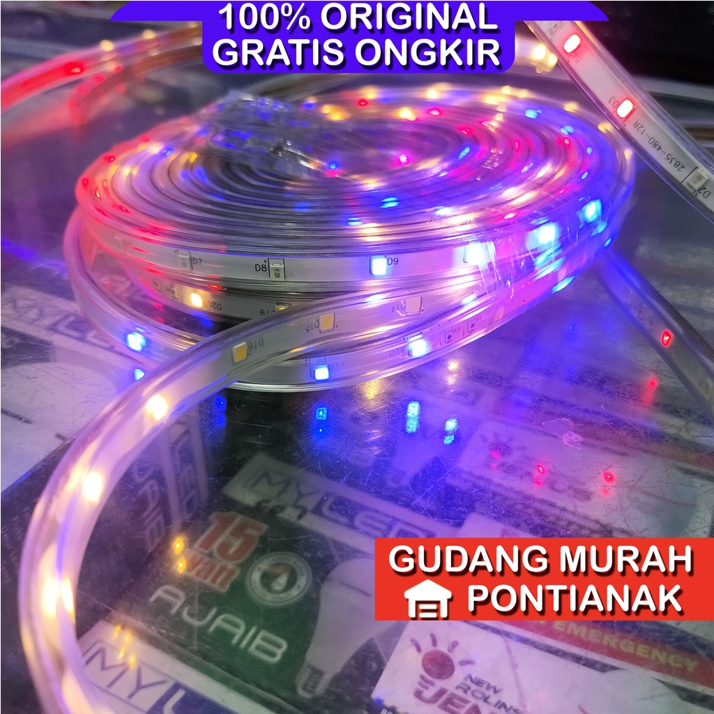 Lampu Seri Selang LED STRIP PIPIH Gepeng Segi Model Led Strip Outdoor Indoor Warna Warni TAHAN AIR HUJAN ATAU TERIK PANAS MATAHARI