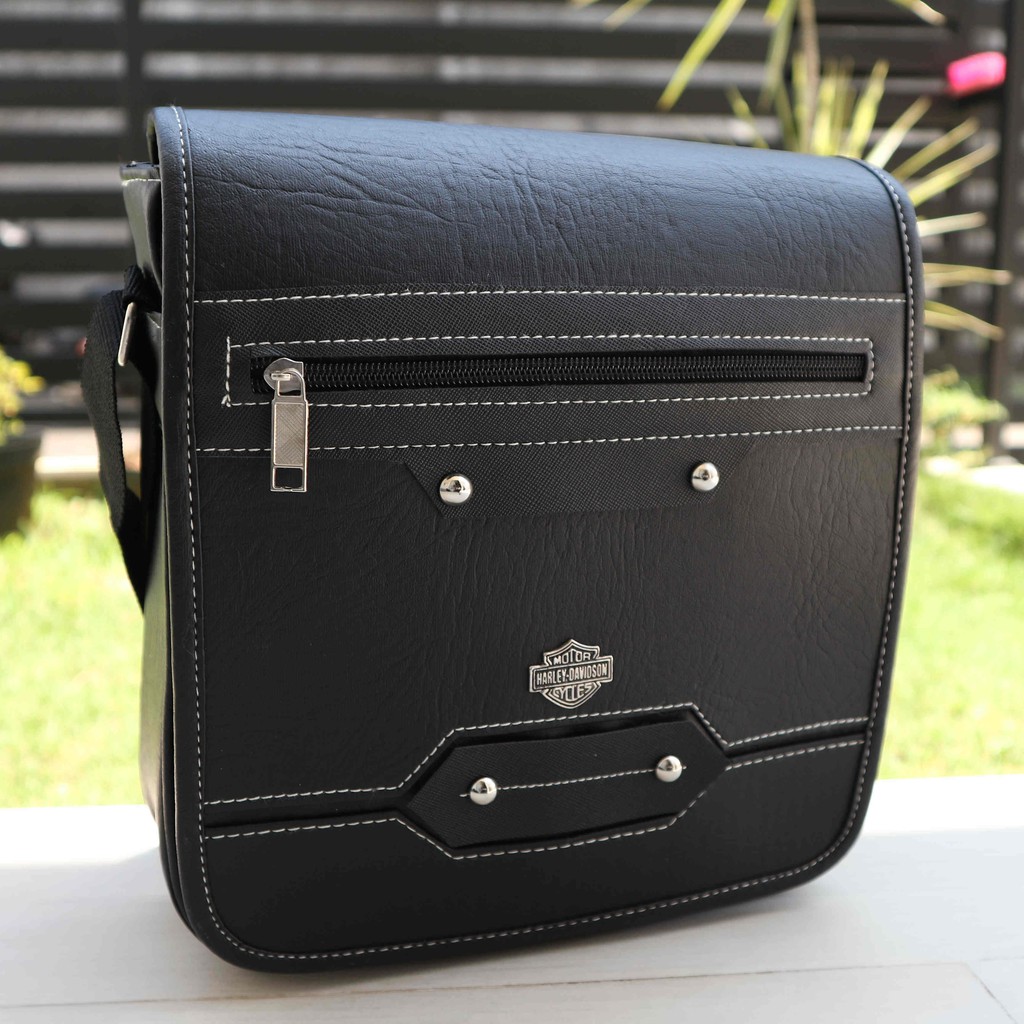 Jual Tas Selempang Kulit Warna HItam Besar Elegant Keren Kerja Casual Awet Bagus