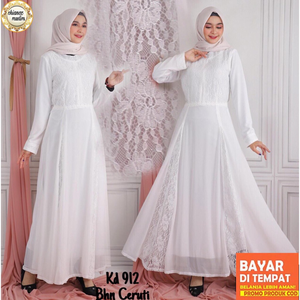 CHIANOZ Gamis Putih Brukat Wanita Busana Muslim Lebaran CHIANOZ Gamis Putih Brukat Wanita Busana Muslim Lebaran