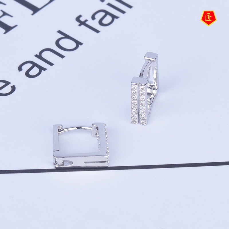 [Ready Stock]S925 Silver Square Hollow Rhinestone Earrings