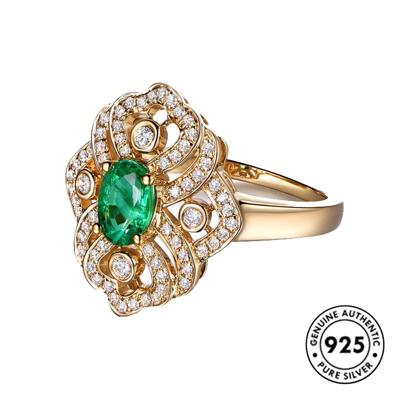 Cincin Lapis Sterling Silver 925 Dengan Batu Emerald Warna Rose Gold Untuk Wanita