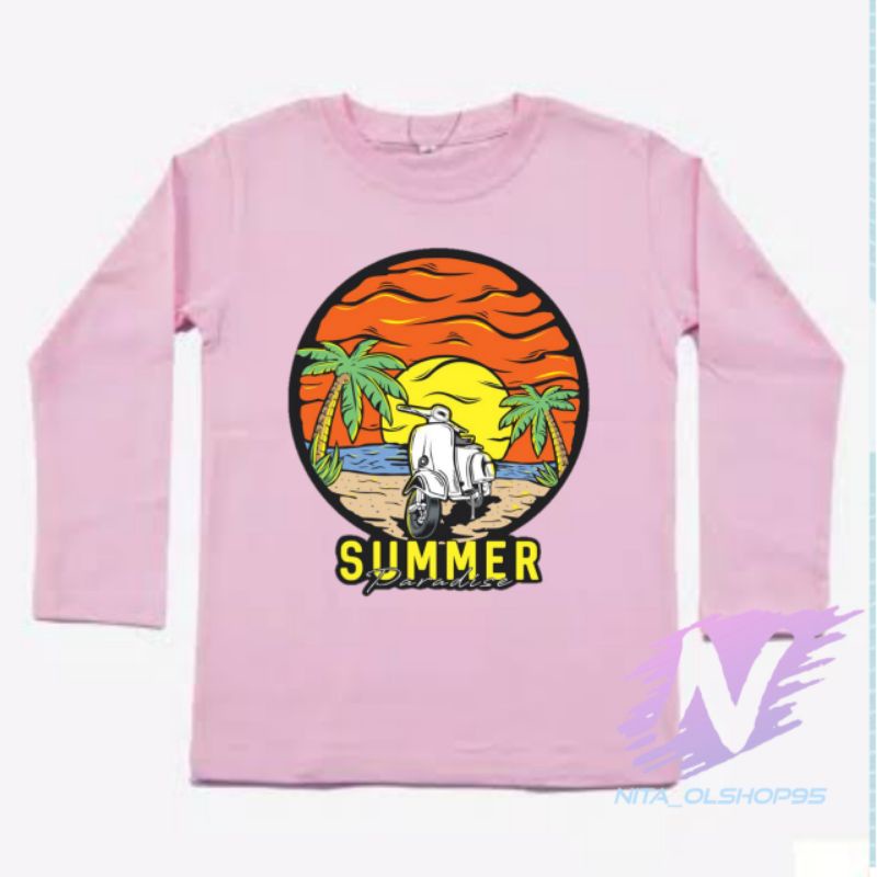 kaos summer kaos anak lengan panjang animasi Vespa pantai