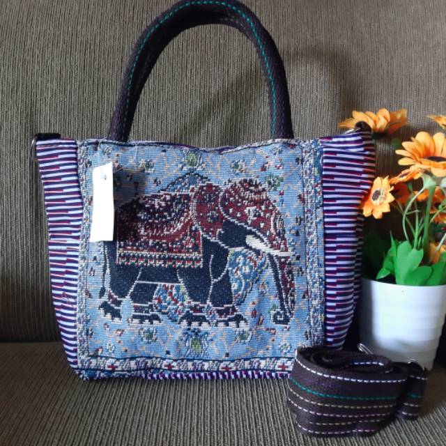 TERMURAH  Tas bangkok thailand motif owl & gajah, asli import dr thailand.