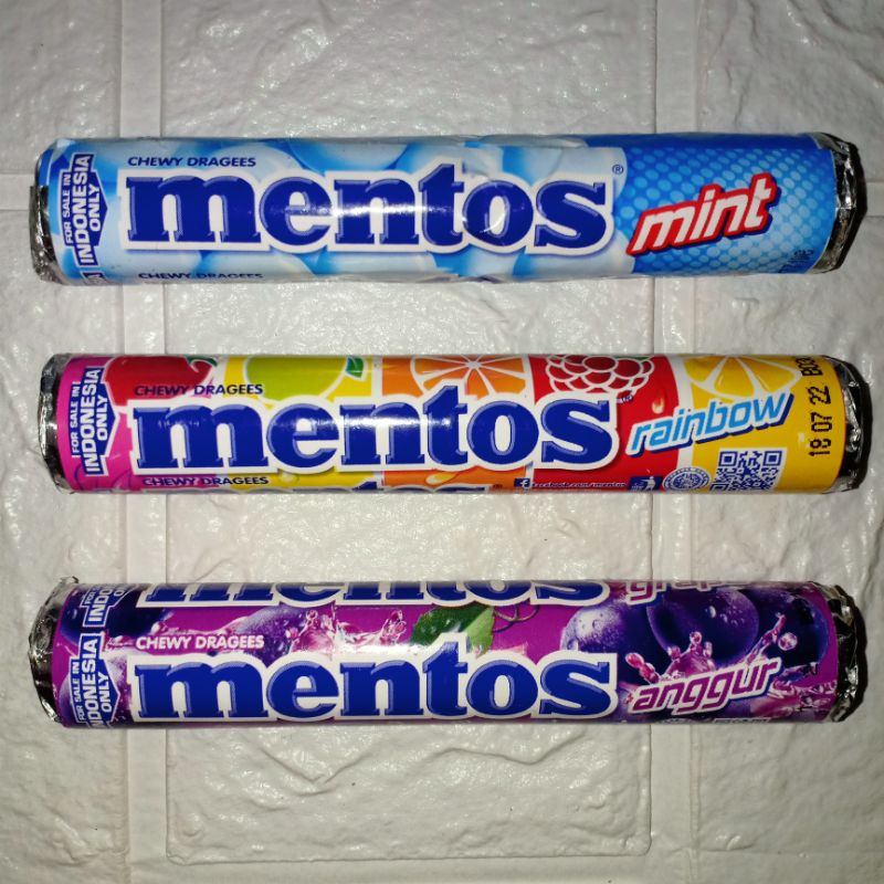 

PERMEN CHEWY MENTOS ROLL/STICK RASA MINT,ANGGUR, RAINBOW/BUAH 29g PERFETTI Warung Online