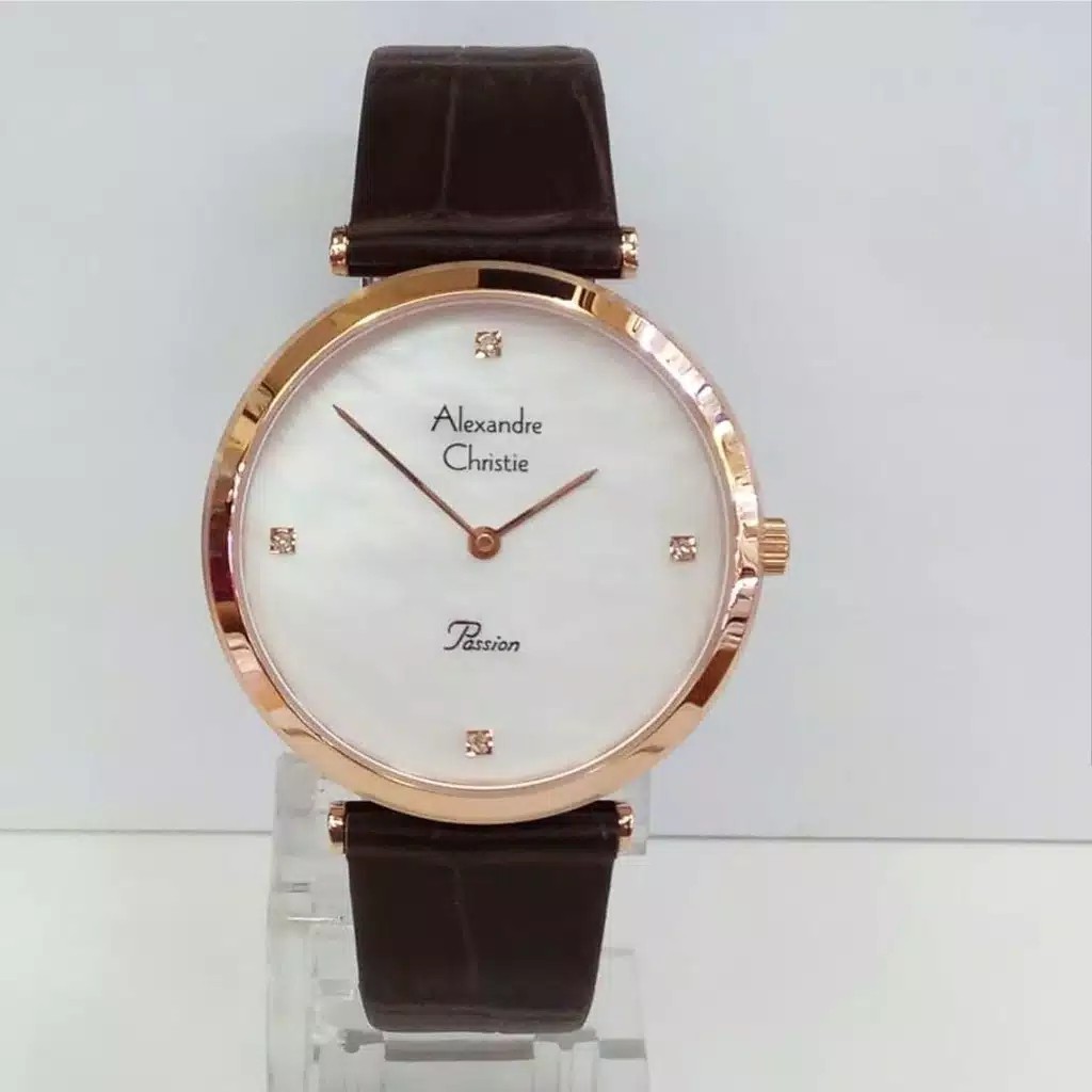 AC alexandre Christie AC 8577 jam tangan pria original  tali kulit coklat rosegold