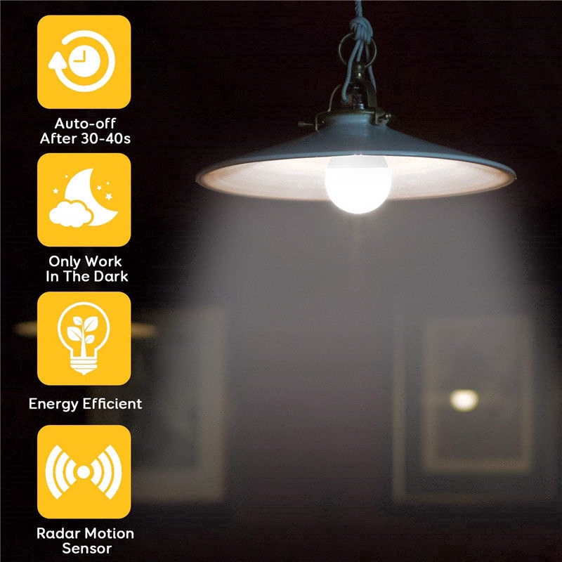 Lampu Bohlam LED 7W 12W E27 Sensor Radar 85-265V PIR Auto OFF / ON 5500-7000K