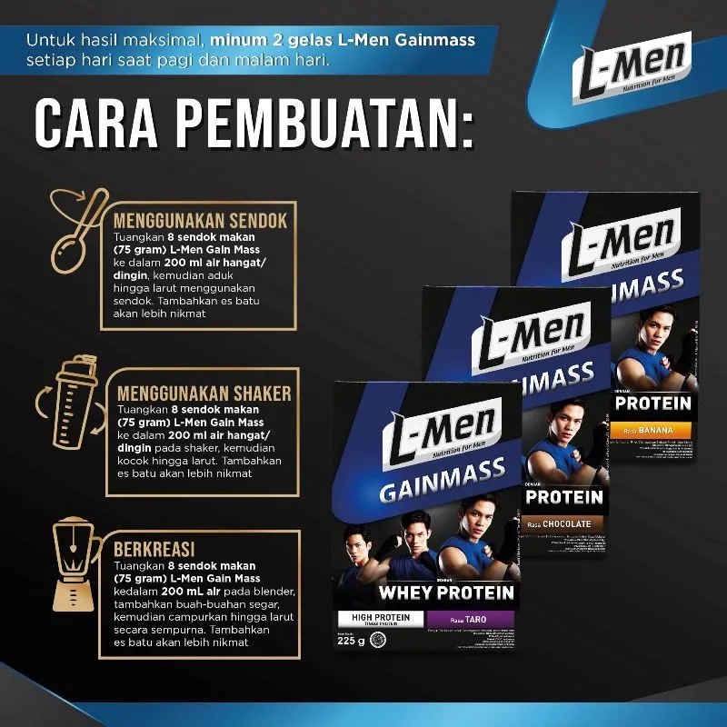 L-Men Gain Mass 500 gram &amp; 800 gram - Lmen GainMass Suplemen Penambah Massa Otot Tinggi Whey Protein