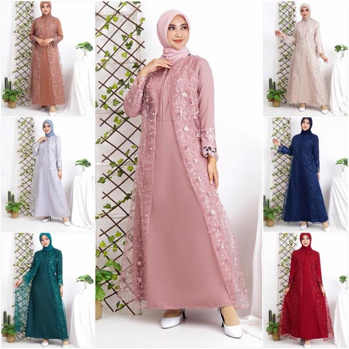 Gamis HANA Busui Tile Bordir Mutiara Maxi Dress Lebaran Brukat Tulle
