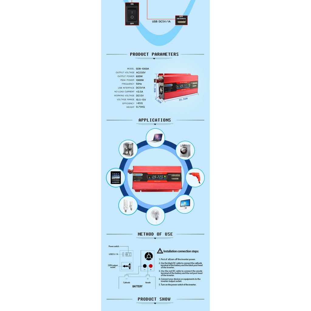 Inverter SUOER 1000w SDB-1000A with LCD Display