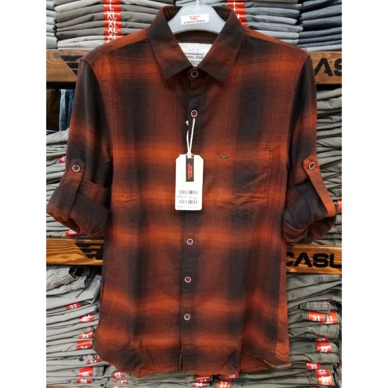Kemeja Lengan Panjang Pria Cardinal casual Original Mens EAKAI00146J 03C Coklat Tutung