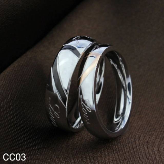 Cincin Kawin Tunangan Couple Titanium Lapis Emas Putih Love CC03