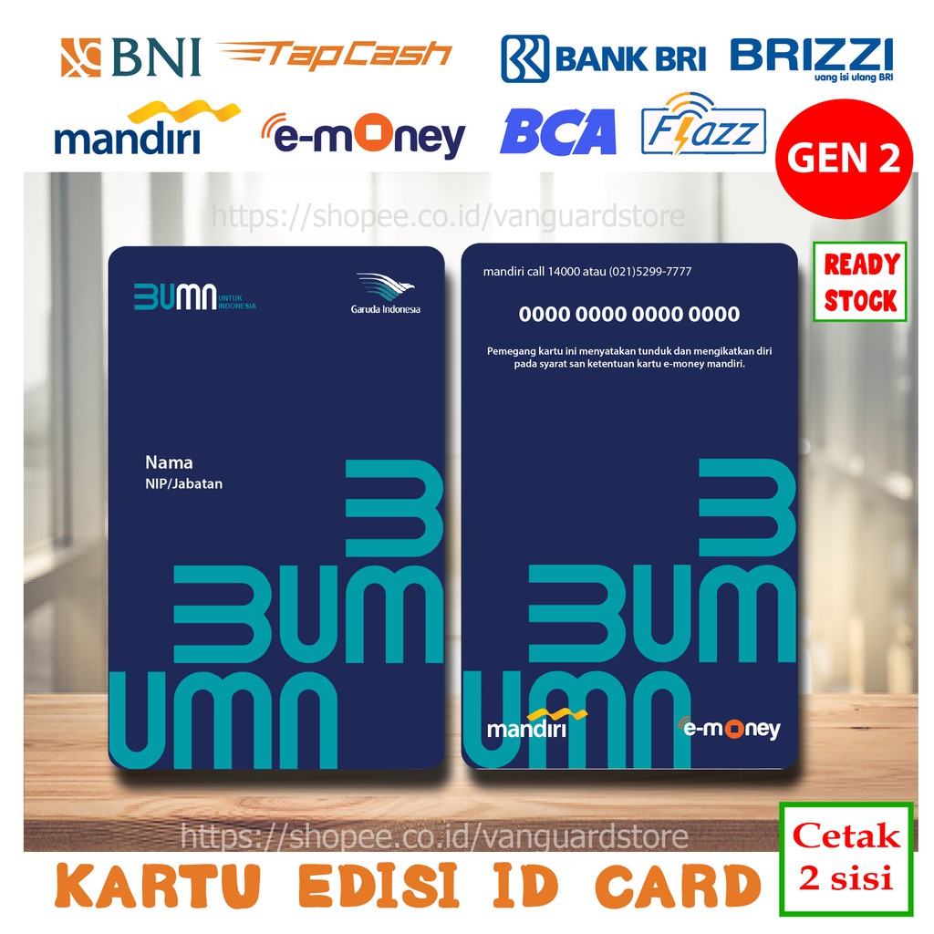 KARTU E MONEY E TOLL ID CARD GARUDA NEW MANDIRI EMONEY BNI TAPCASH BRI BRIZZI FLAZZ BCA - 2 SISI