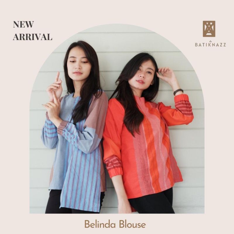 Blus Belinda by Batik Nazz - Pakaian atasan wanita warna merah red lengan panjang casual lurik tenun