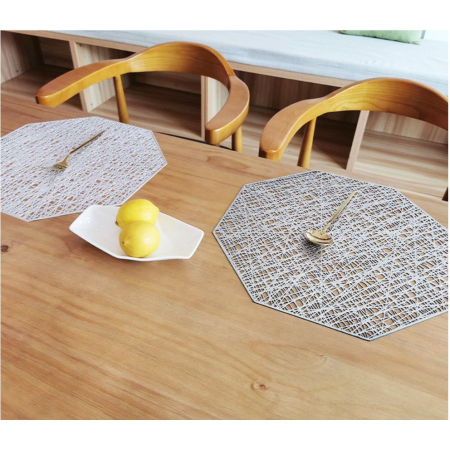 PVC Octagon Placemat / Tatakan Piring Alas Meja Makan / Tahan Panas / Dekorasi / Berkualitas