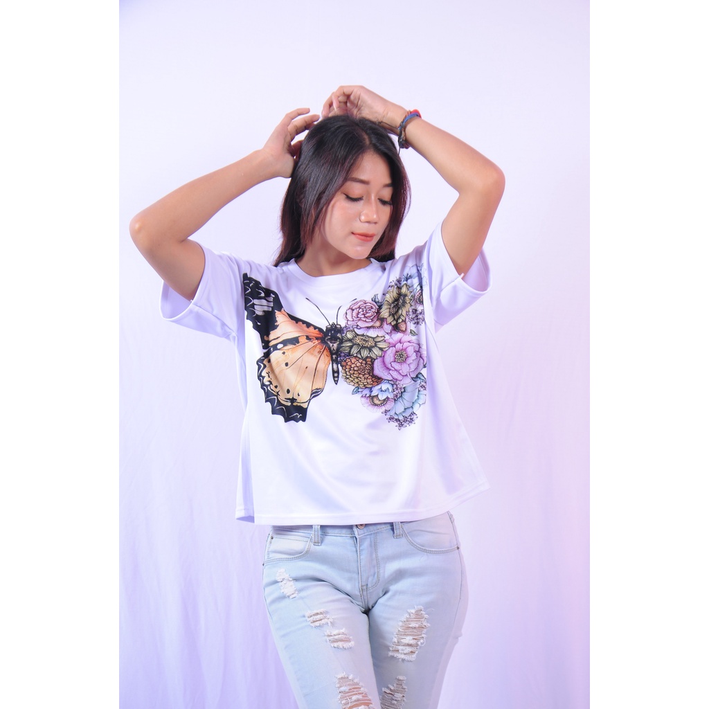 KAOS CROP TEE WANITA LENGAN PENDEK/KAOS CROP TOP OVERSIZE KARAKTER