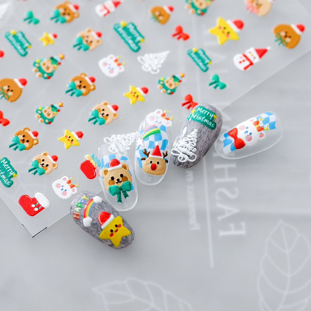 Mxbeauty Stiker Kuku Motif Snowflake / Beruang / Rusa Natal 5d Diy Untuk Dekorasi Nail Art