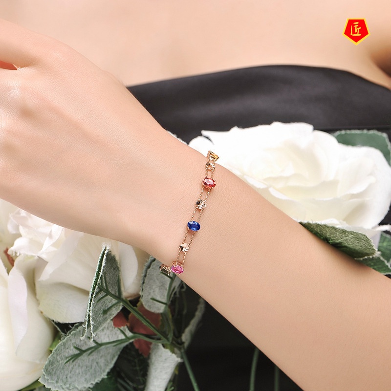 [Ready Stock]Creative Colored Gems Rose Gold Bracelet