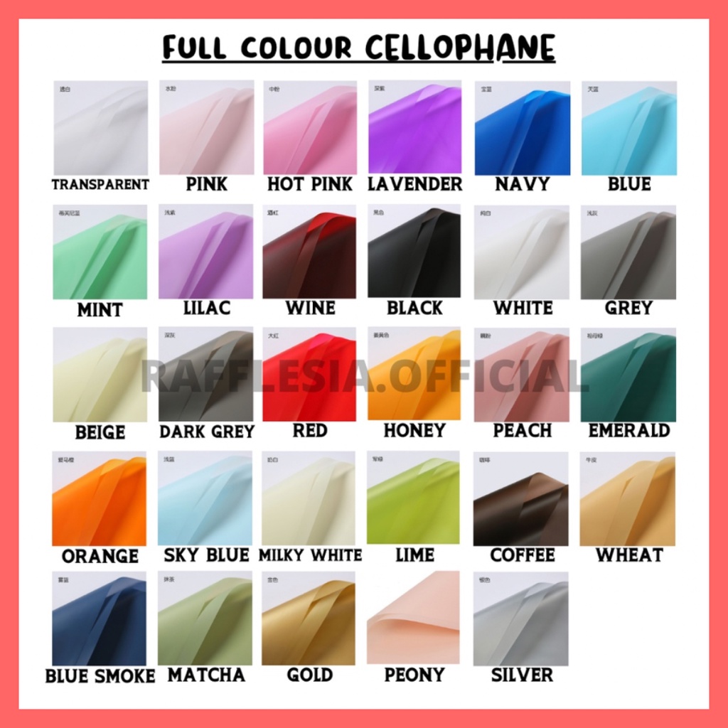 

[5 LEMBAR] Flower Wrapping Paper Kertas Buket Bunga Polos Korea Cellophane Waterproof Fullcolor