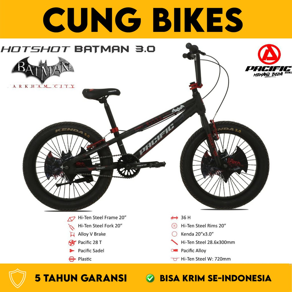 PACIFIC BIKE SEPEDA ANAK BMX 20 INCH TYPE HOTSHOT BATMAN BAN JUMBO 3.0