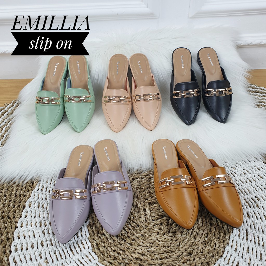 Green Love slip on Mules Emillia