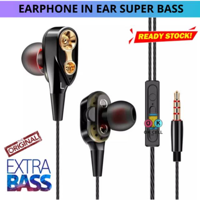 Headset Earphone In Ear Mega Bass Ori -Handsfree Stereo Mic Full Bass Original