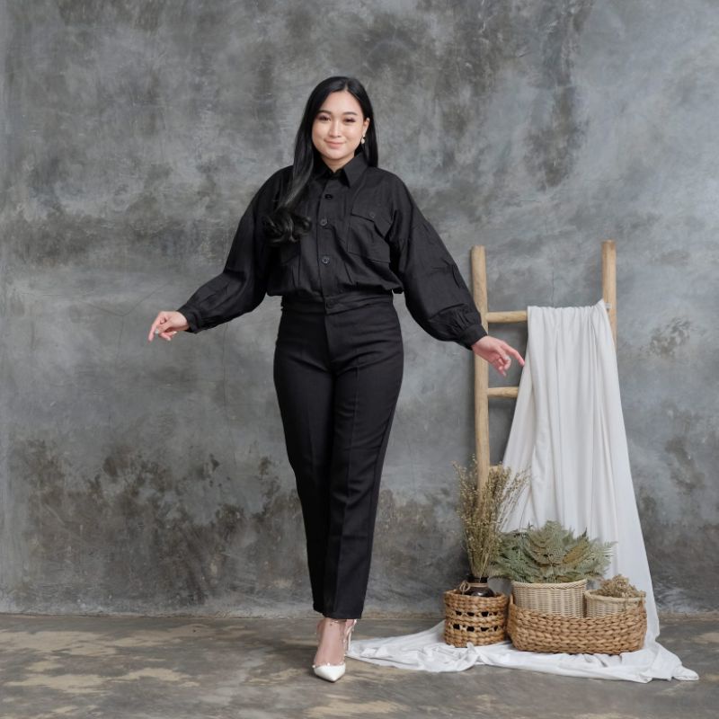 Jacket Crop Outer Linen - Jacket Crop Linen Lengan Balon