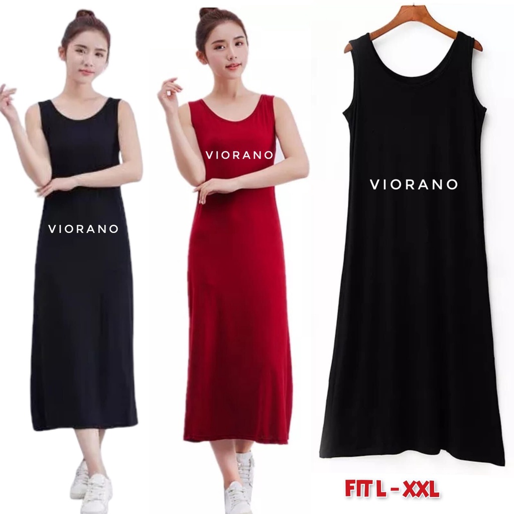 Singlet Terusan Wanita Longdress Panjang Muat Besar XXL Inner Kaos Oblong Untuk Dalaman Gamis / Manset Dalaman Panjang Dress Adem Tanpa Lengan