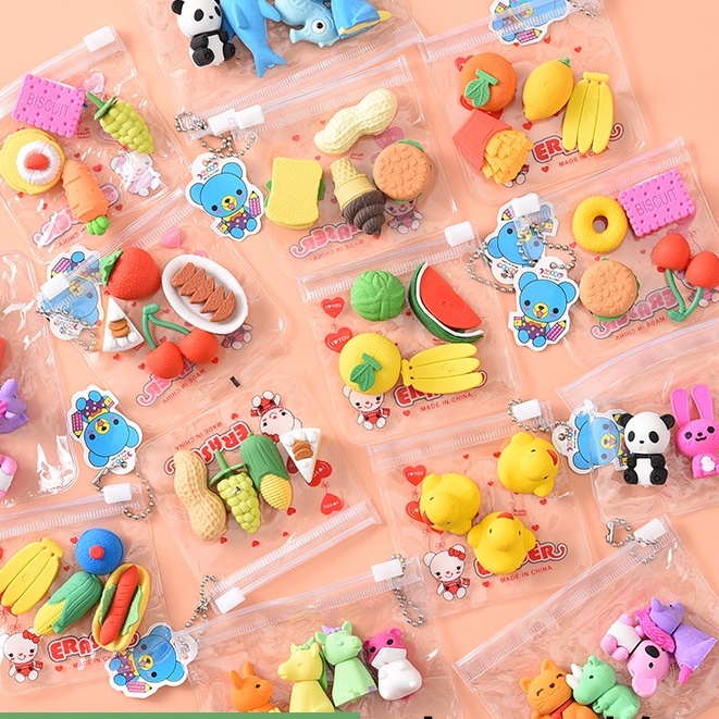 1 SET 4PCS / PENGHAPUS PENSIL BUAH SAYURAN &amp; BUAH ANIMAL LUCU / PENGHAPUS BUAH / PENGHAPUS KARAKTER