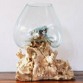 Glass on Wood Vase XL Vas Kaca  Terrarium Vas Besar 