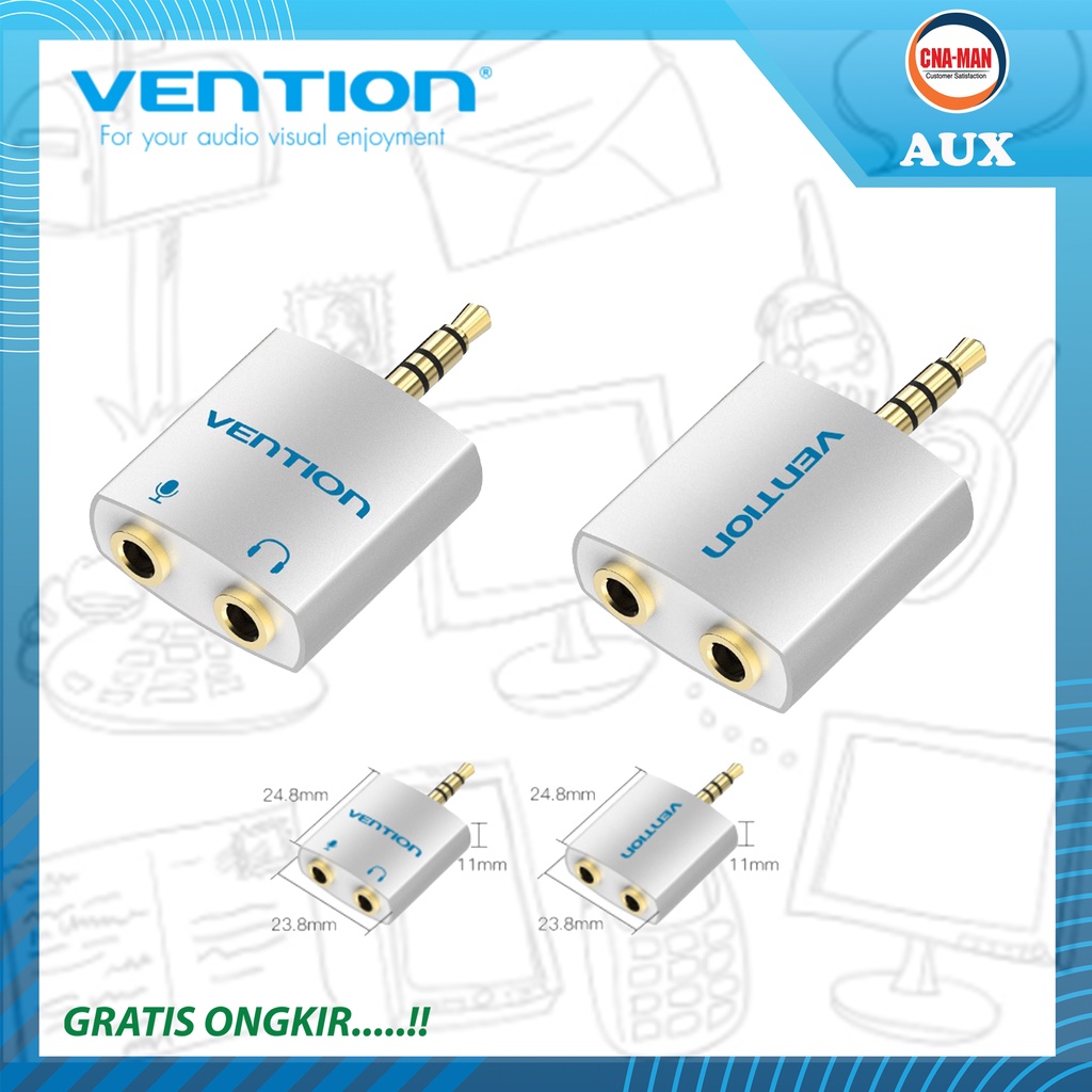 Vention Aux Audio Splitter Jack 3.5mm Male to Dual Female Earphone Mic