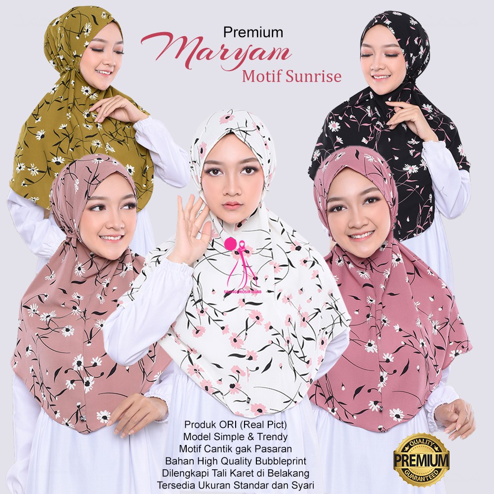 Hijab Bergo Maryam Jumbo Terbaru Original Tali Belakang Motif Sunrise Premium Standar Syari Murah