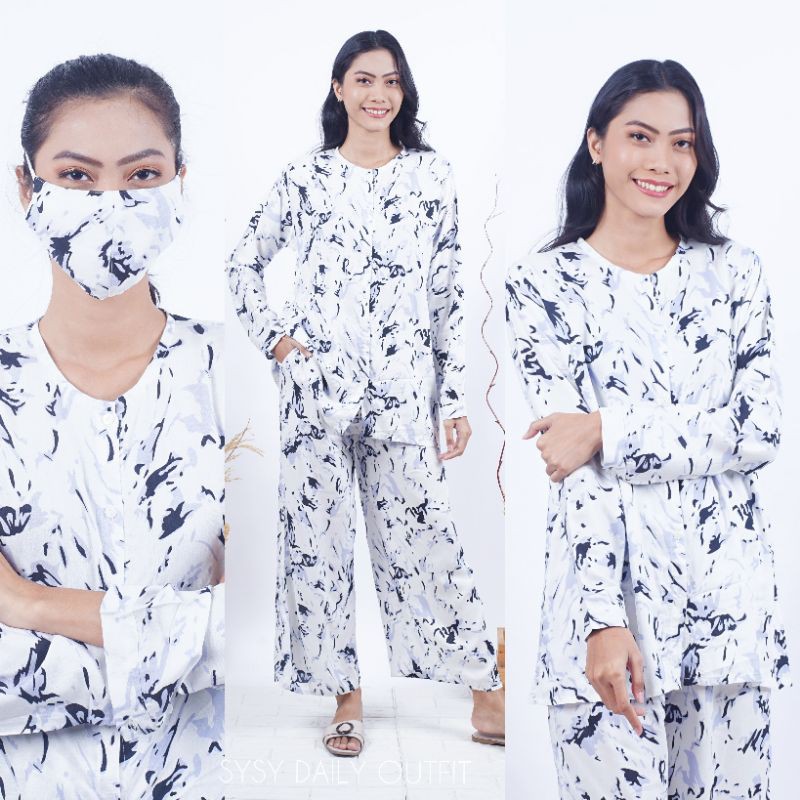 Nadhifa Set/ Kemeja Wanita/Kemeja Rayon/Piyama Kekinian/Piyama Rayon/Masker Hijab/Piyama Tie Dye