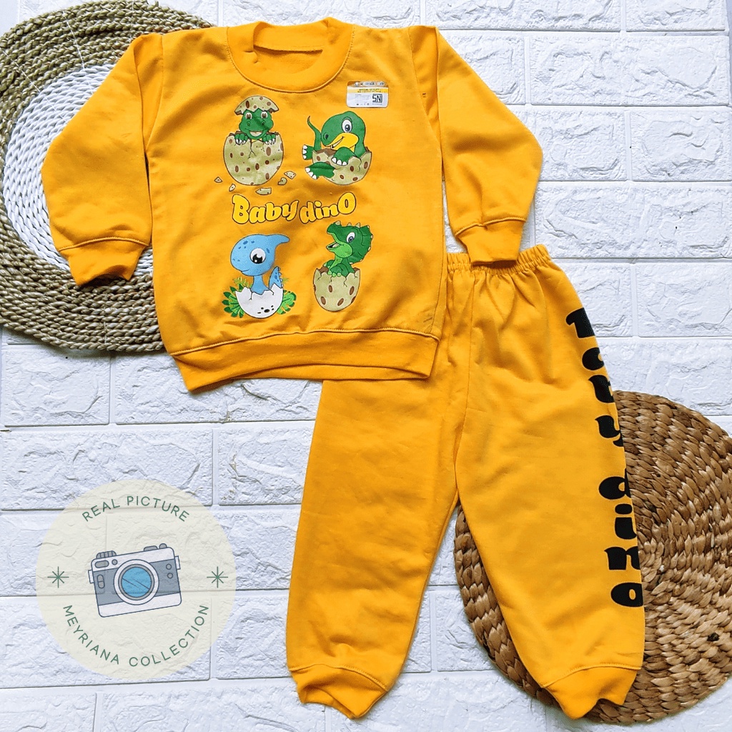 Setelan Joger Bayi Sweater Bayi Baju Bayi Motif Dino Usia 3-12 Bulan