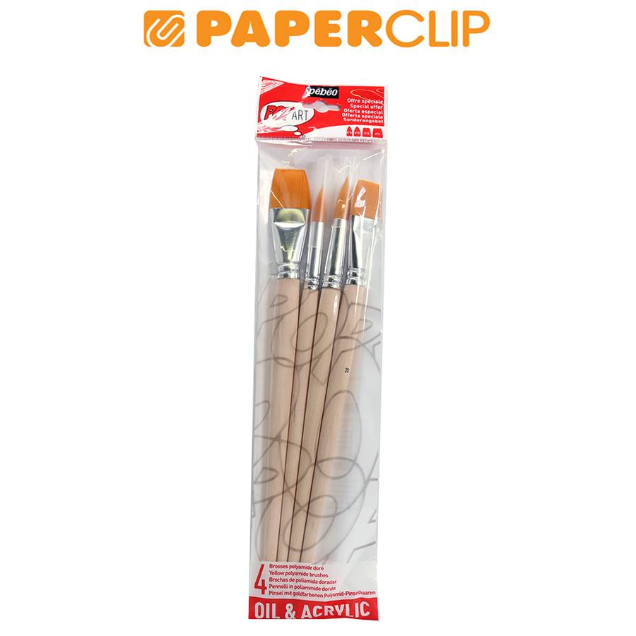 

KUAS LUKIS PEBEO YELLOW POLYMIDE ROUND & FLAT SET 4 950950