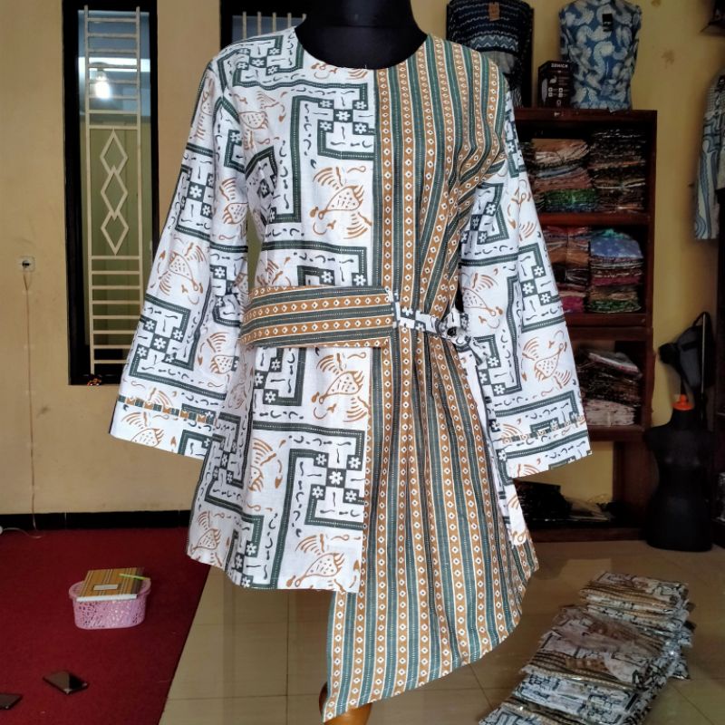 tey-17 Batik wanita ASJ SA HRB026 Kenongo Kemeja Tosca Pendek-Gravity
