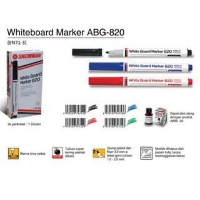 

SPIDOL SNOWMAN WHITE BOARD MARKER 820 WIPE AND CLEAN