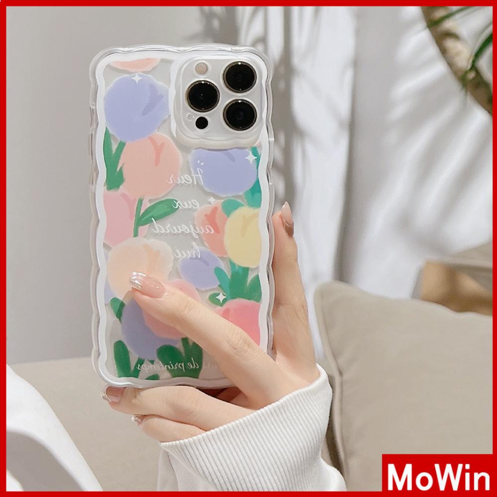 iPhone Case Silicone Soft Case Clear Case Wave Non-Slip Shockproof Camera Full Coverage Protection Tulip Flower For iPhone 13 Pro Max iPhone 12 Pro Max iPhone 11 iPhone 7 Plus