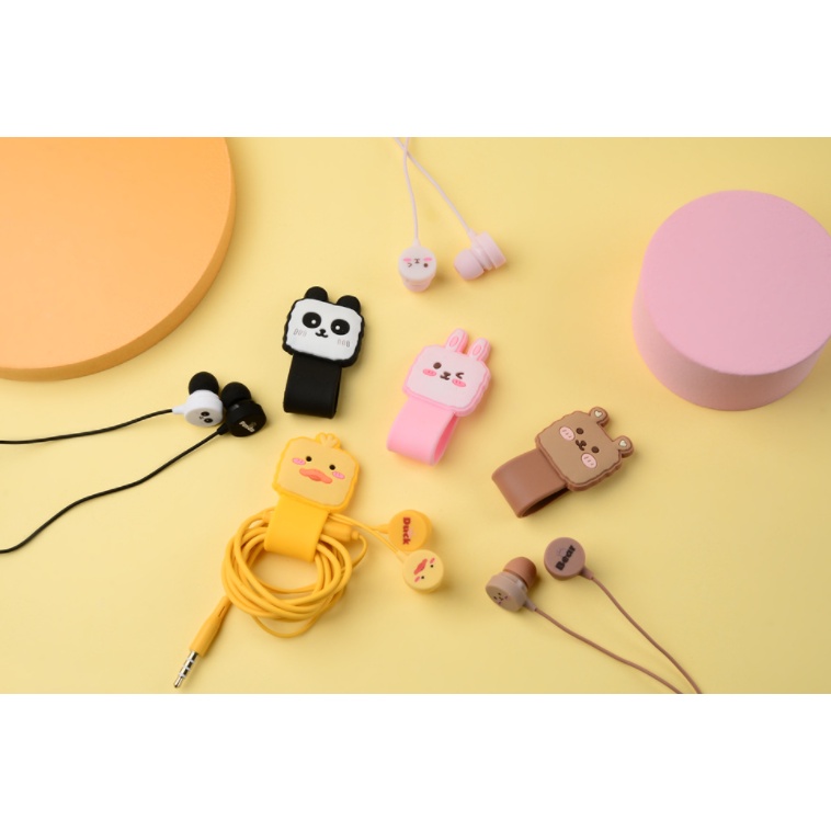 [E-239] Headset Earphone Motif Cute Animals dengan Penjepit Earphone Karakter Kartun Hewan Lucu / Cable Holder Animal