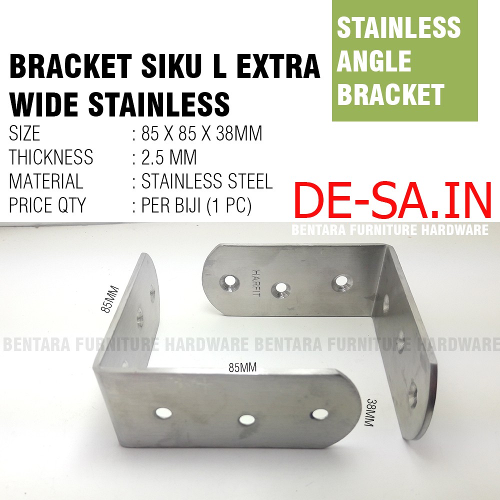 Harfit 85 MM Siku Lebar Stainless Steel Braket Siku 85 x 85 x 38 MM - L-Shaped Angle Bracket Rak Ambalan