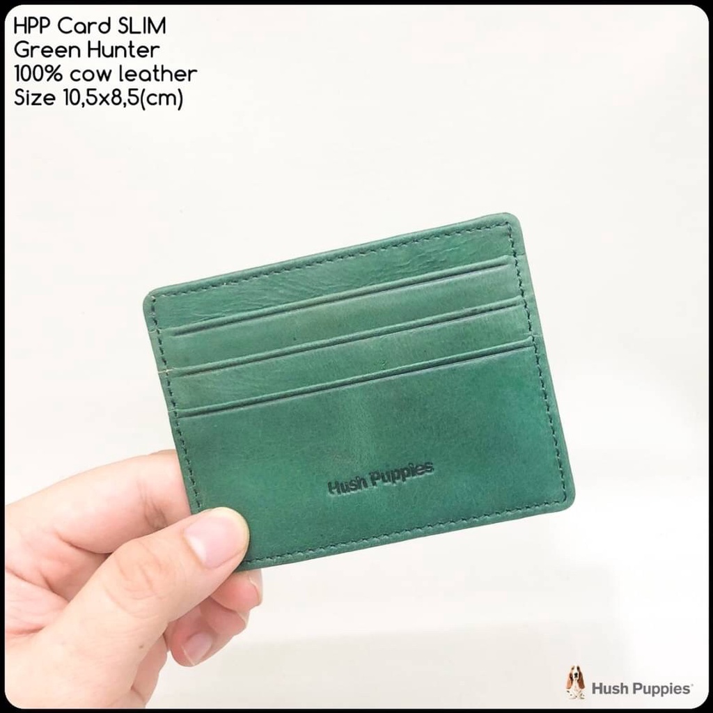 Dompet Kartu Card Holder Pria Cowok Wanita Cewek HUSH PUPPIES SLIM GREEN HUNTER HIJAU Kulit Sapi Asl