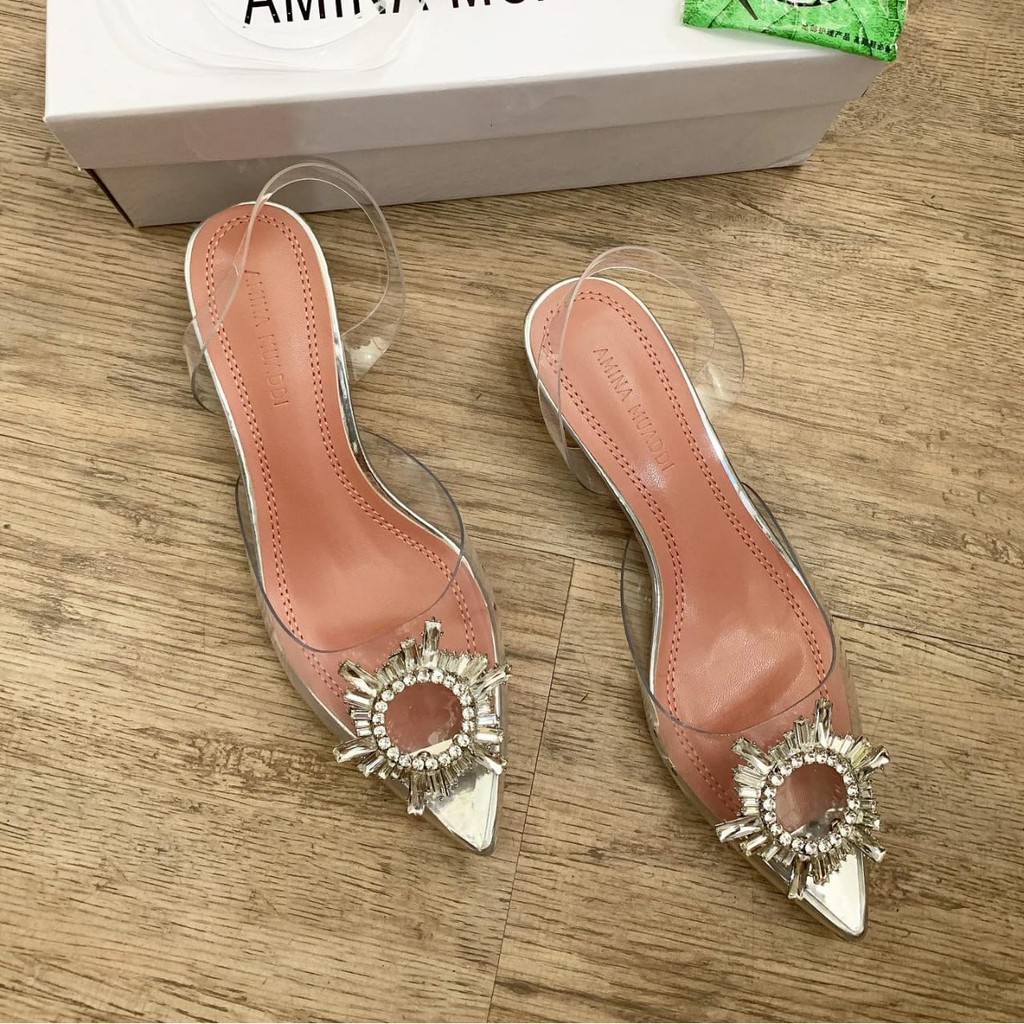 SEPATU WANITA AMINA MUADDI AMS07 TRANSPARANT GLASS HEEL  PREMIUM IMPORT