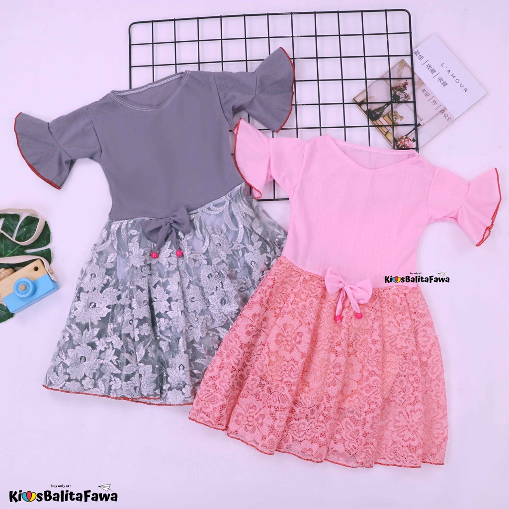 Dress Brokat Laura uk 1-2 Tahun / Dres Baju Anak Perempuan Motif Gaun Pesta Import Quality Brukat