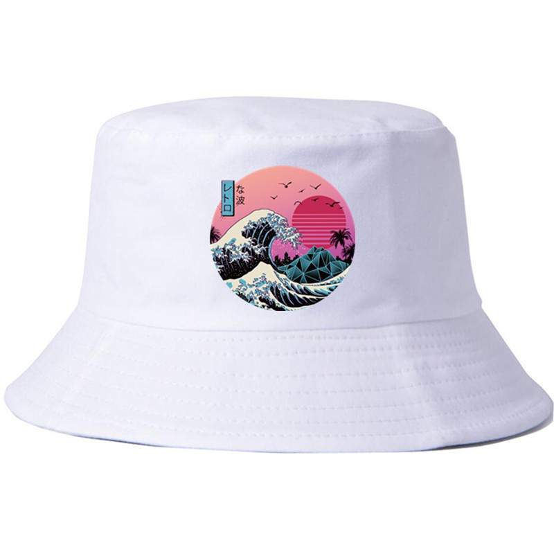 Anime Jepang Surf Cat Cetak Leisure Fisherman Topi Outdoor Sun Visor Topi Ember untuk Wanita Fashion Topi Pantai untuk Pria