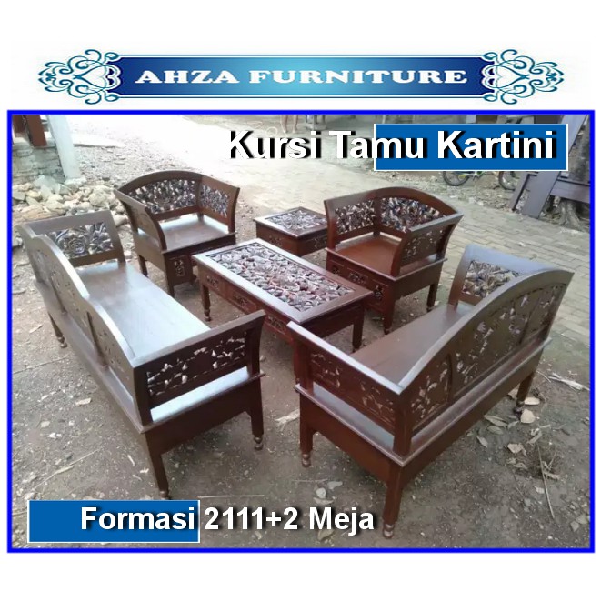 KURSI TAMU UKIR MODEL KARTINI BAHAN KAYU JATI FORMASI 2111 MEJA DAN PUK TANPA BUSA
