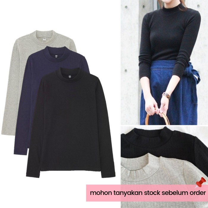 ATASAN MANSET UNIQLO RIBBED TURTLENECK MOCKNECK TOP PAKAIAN WANITA BAJU BRANDED MURAH