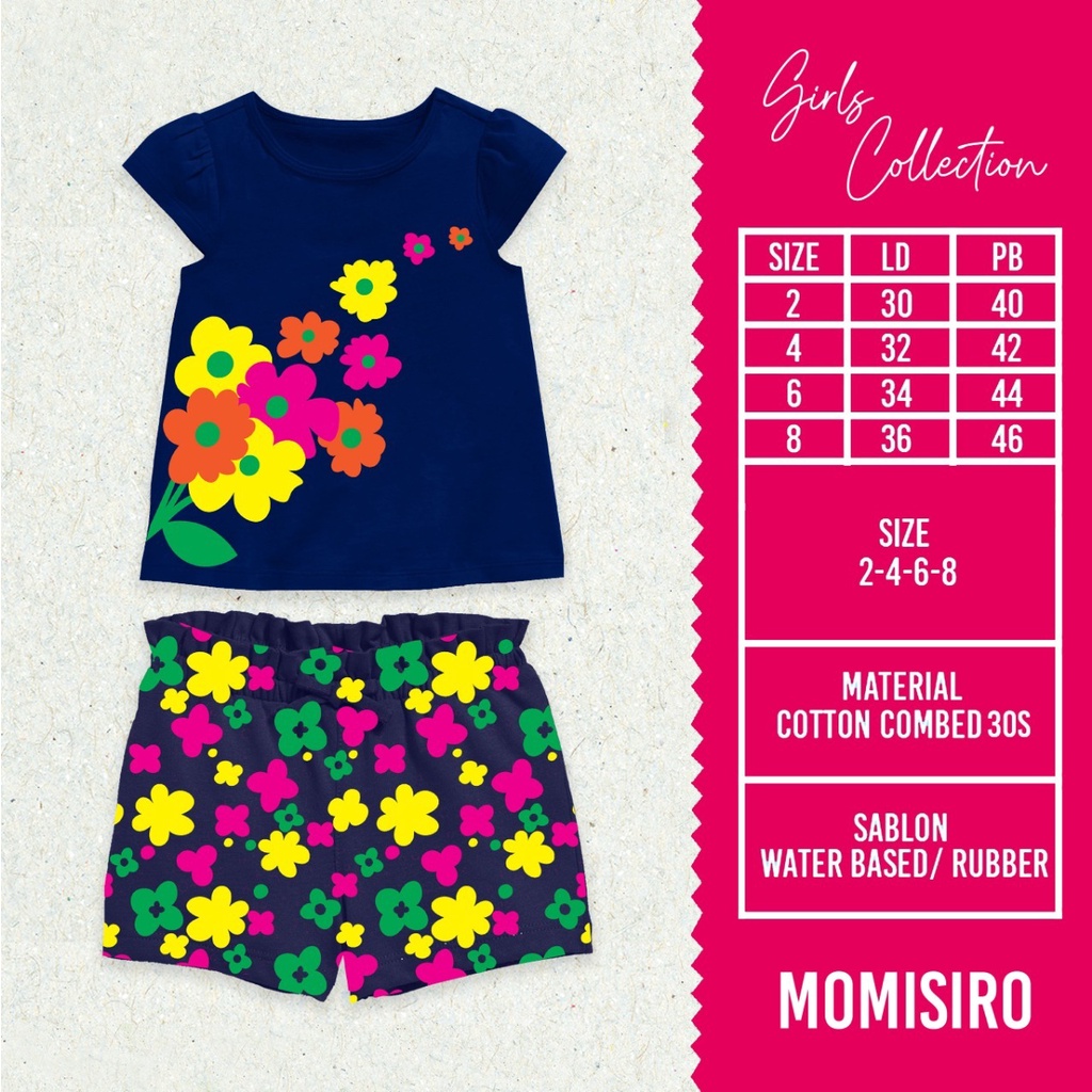 SETELAN ANAK PEREMPUAN PENDEK MOTIF GIRLY USIA 1-8 TAHUN