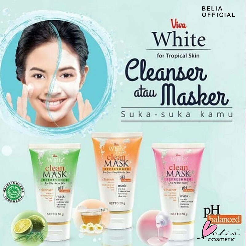 ❤ BELIA ❤ Viva White Clean Mask Refreshner Face Cleanser / Masker 50g